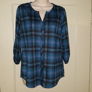 I.b.diffusion Roll Slv Popover Blue Blouse Sz S
